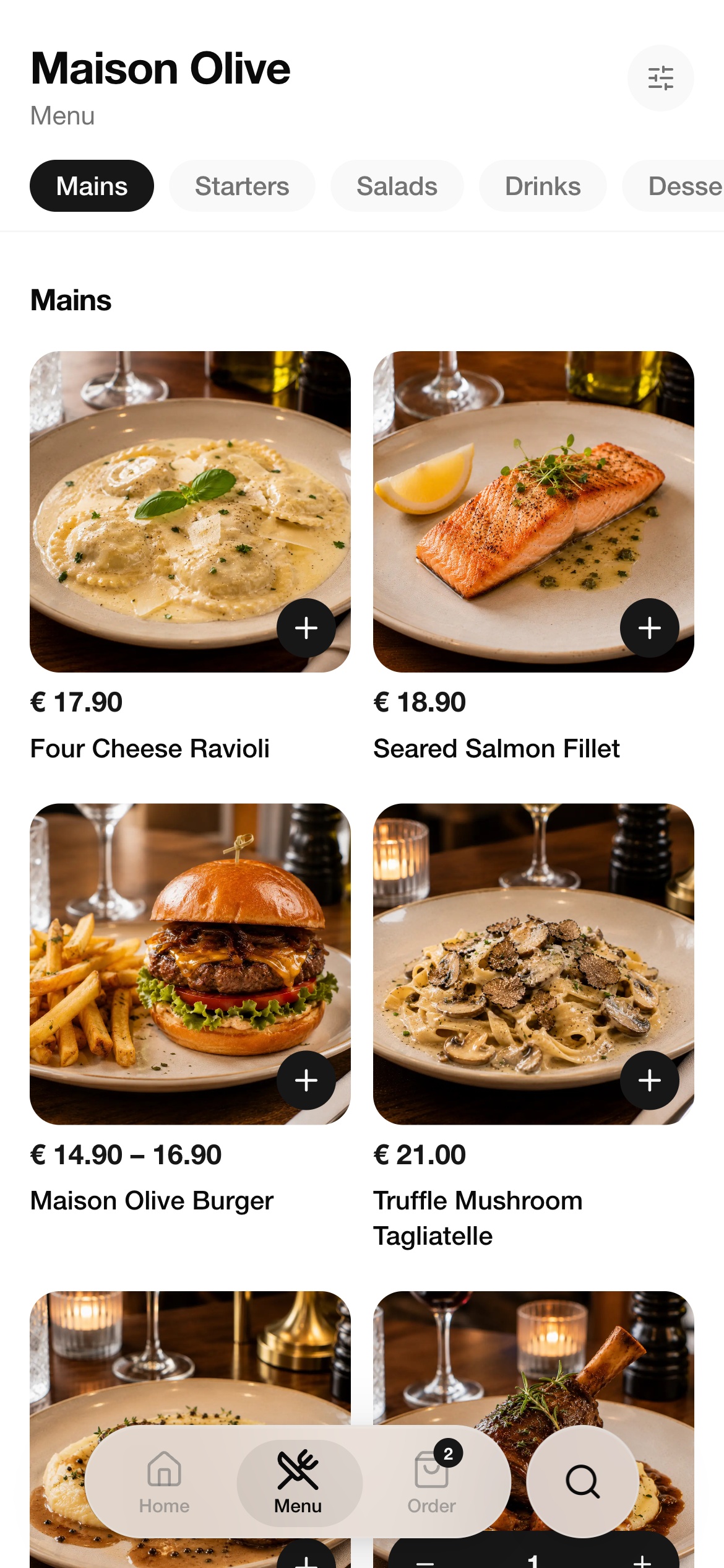 Menu on phone