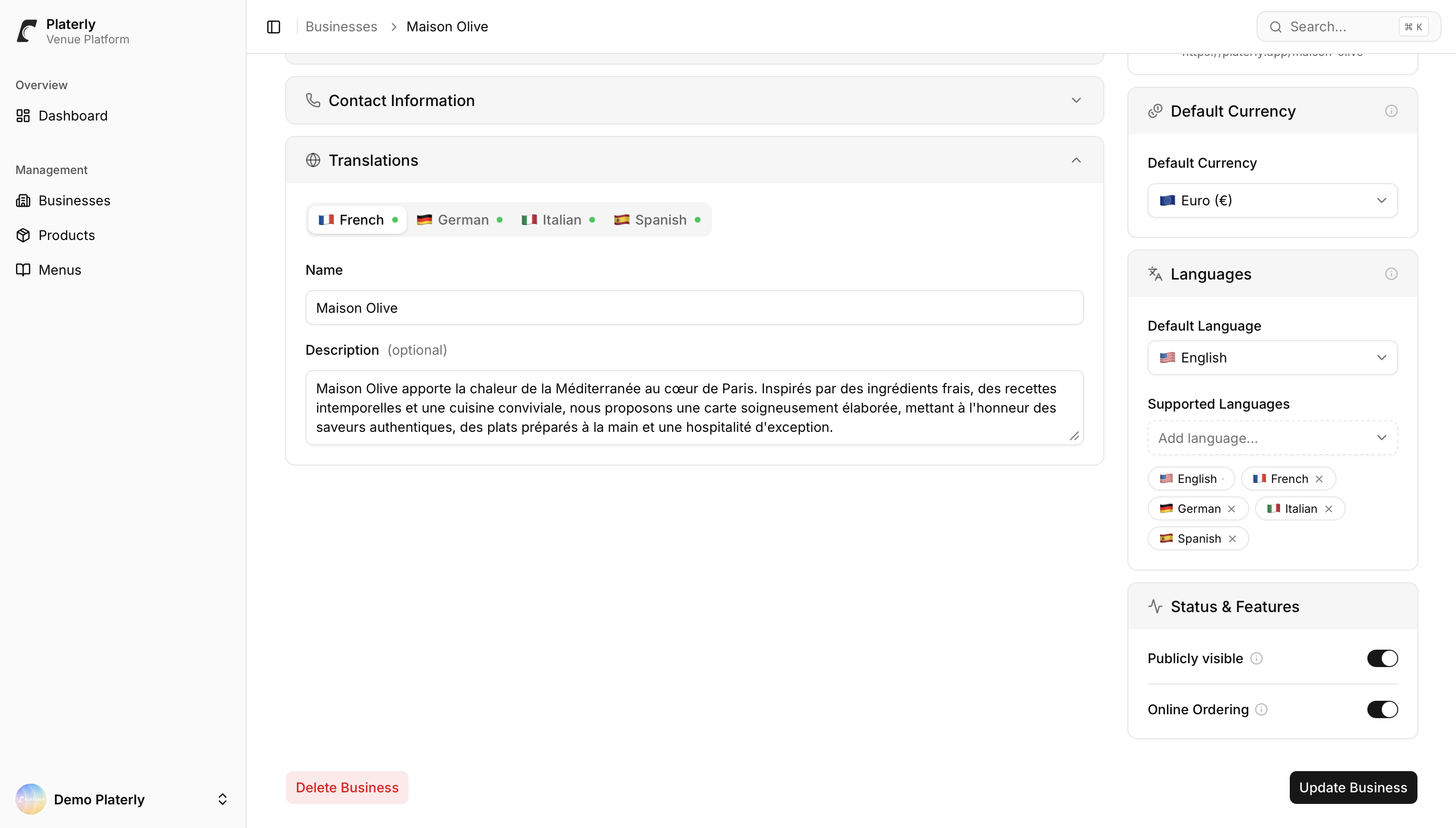 Business portal on desktop