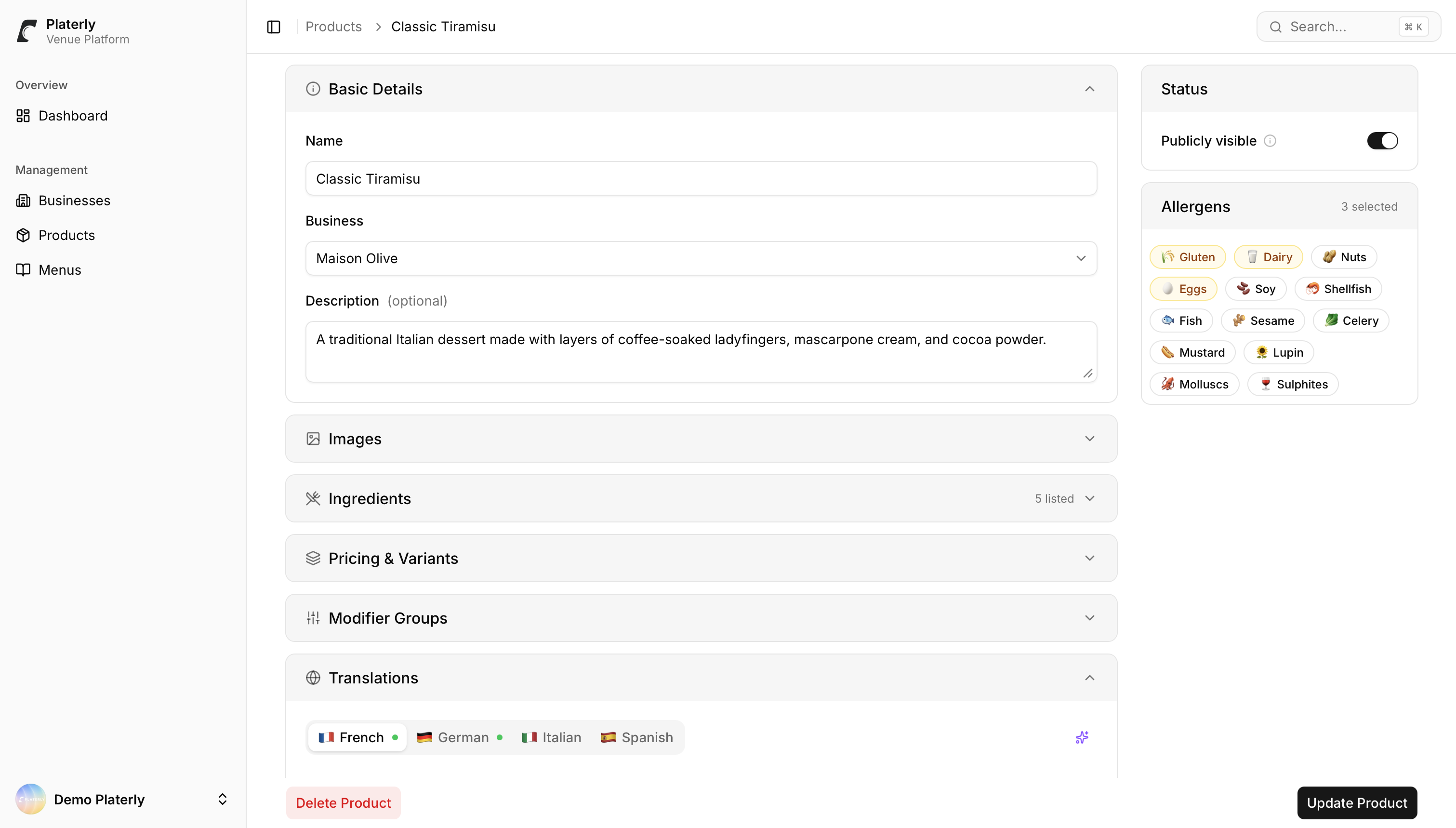 Dashboard on desktop